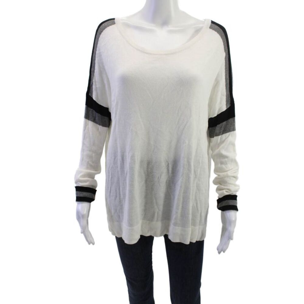 Stella & Jaime Womens Striped White Rayon Pullover Sweater Long Sleeve Size M